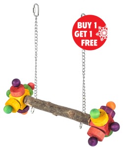 Parrot-Supplies Wooden Bird Swing Toy With Double Twirlers - BOGOF
